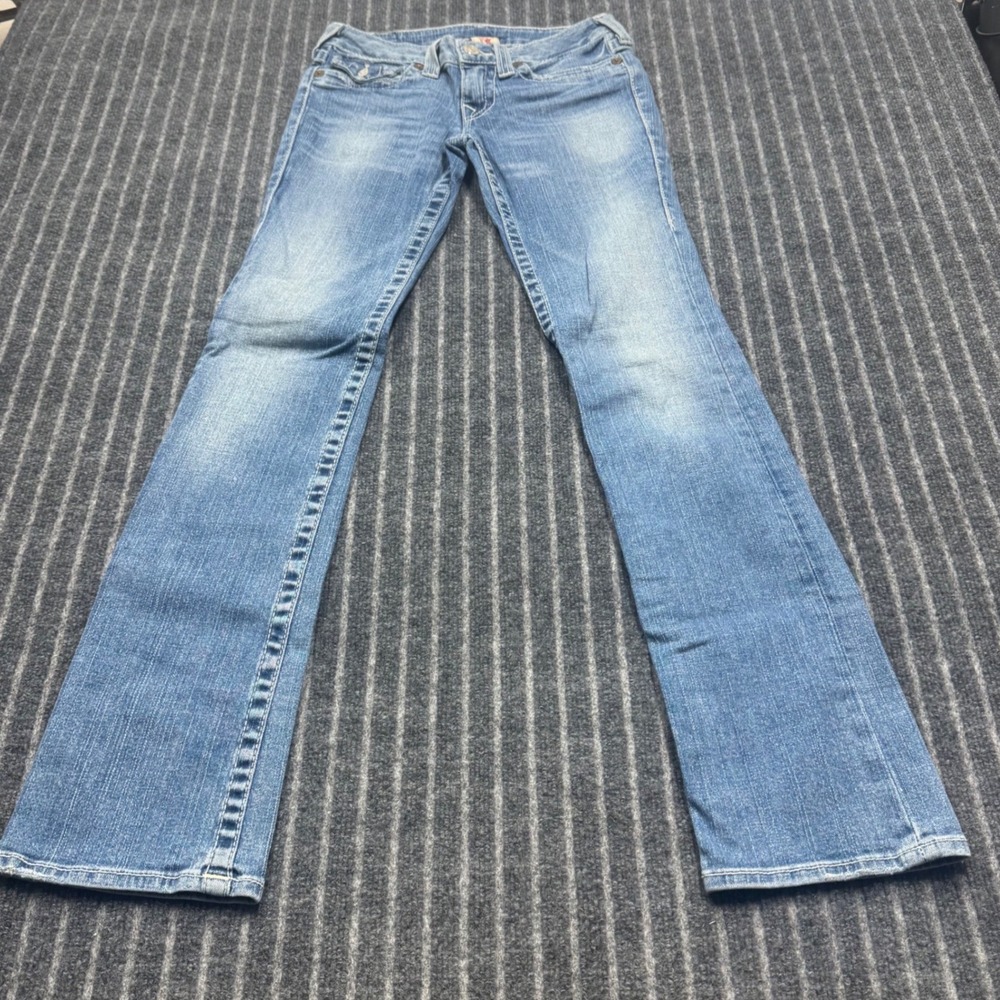 True Religion Womens Billy Bootcut Jeans Size 27 Blue Light Wash Thick Stitch